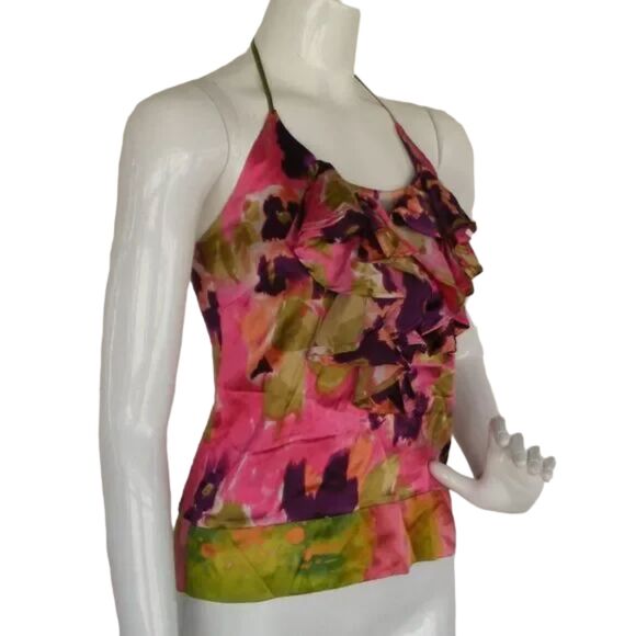 HALE BOB Halter Top, XS, Silk, Pink/Purple/Green, Ruffle neckline, Straps - Picture 1 of 7